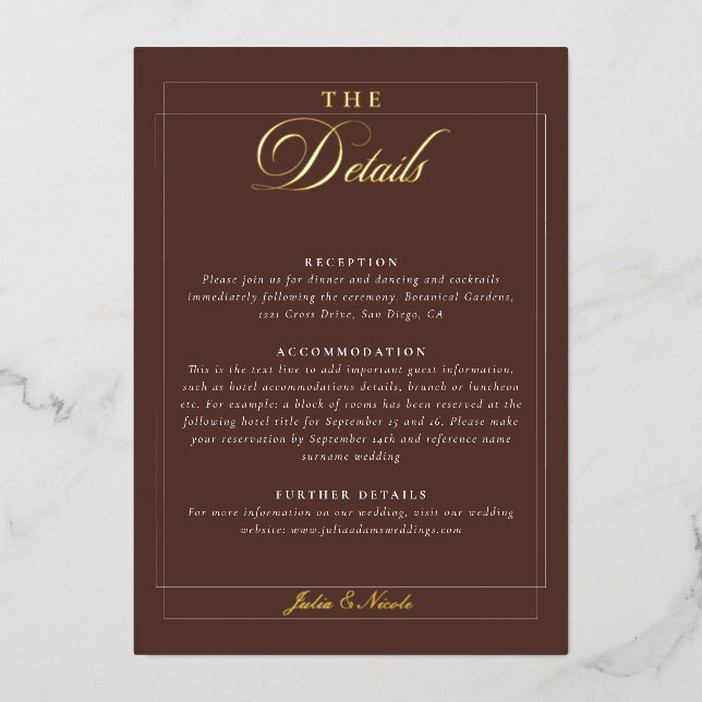 Classic Ivory Brown Calligraphy Wedding Details (Front)