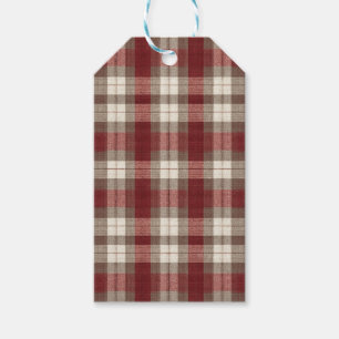 Classic Ivory Brown Rust Red Plaid Pattern Gift Tags