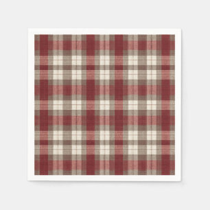 Classic Ivory Brown Rust Red Plaid Pattern Napkin