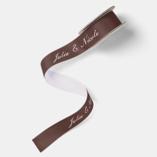 Classic Ivory Brown Wedding Custom Name Satin Ribbon