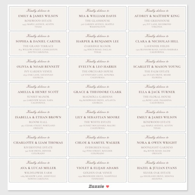 Classic Ivory Brown Wedding Guest Address Labels (Sheet)