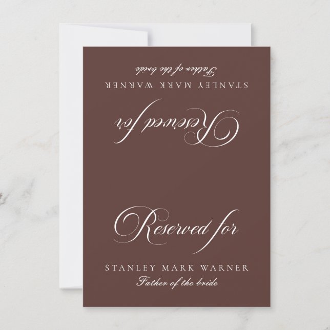 Classic Ivory Brown Wedding Reserved Table Card (Front)