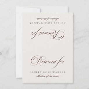 Classic Ivory Brown Wedding Reserved Tabletop Sign Invitation