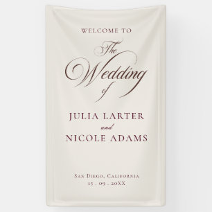 Classic Ivory Brown Welcome Wedding Banner Sign