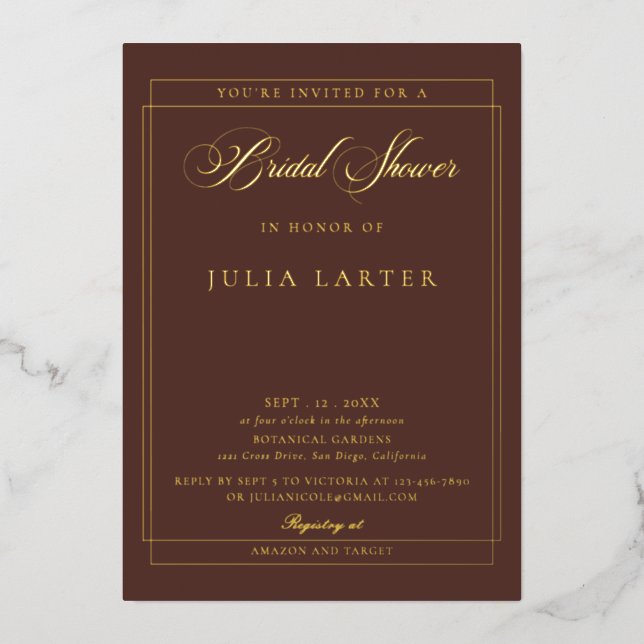 Classic Ivory Brwon Calligraphy Bridal Shower (Front)