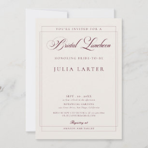 Classic Ivory Burgundy Calligraphy Bridal Luncheon Invitation