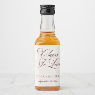 Classic Ivory Burgundy Calligraphy Cheers Wedding Liquor Bottle Label