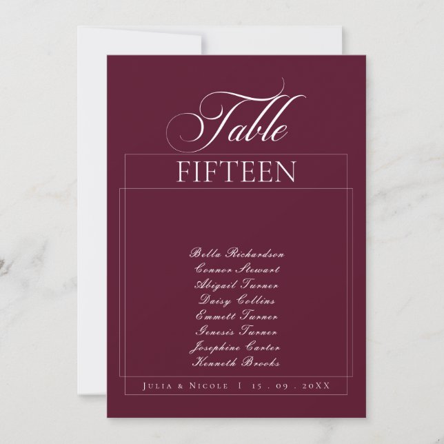 Classic Ivory Burgundy Calligraphy Table Number (Front)
