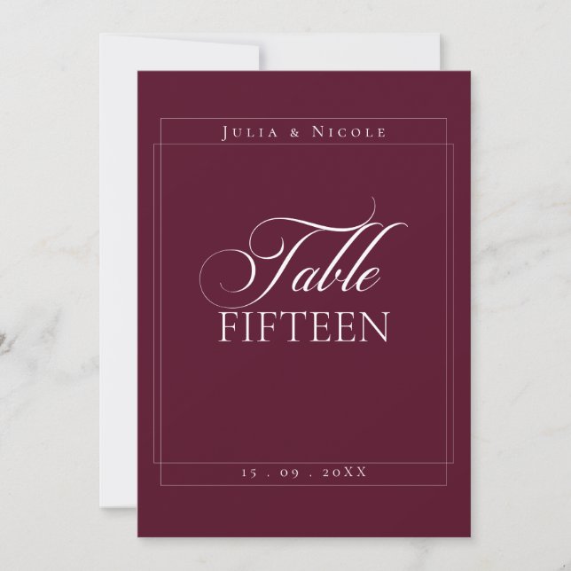 Classic Ivory Burgundy Calligraphy Table Number (Front)
