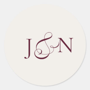 Classic Ivory Burgundy Calligraphy Wedding Round Sticker