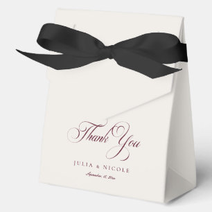 Classic Ivory Burgundy Calligraphy Wedding Thanks Favour Box
