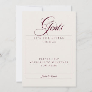 Classic Ivory Burgundy Gents Bathroom Basket Sign Invitation