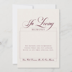 Classic Ivory Burgundy In loving Memory Table Sign Invitation
