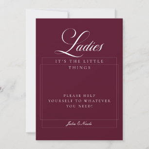 Classic Ivory Burgundy Ladies Bathroom Basket Sign Invitation