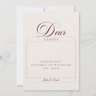 Classic Ivory Burgundy Ladies Bathroom Basket Sign Invitation