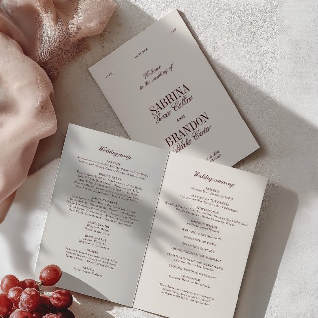 Classic Ivory & Burgundy Modern Wedding Program (Classic Ivory & Burgundy Modern Wedding Program)