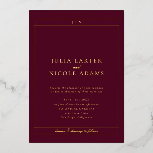 Classic Ivory Burgundy Simple Minimalist Wedding (Front)