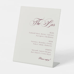 Classic Ivory Burgundy The Bar Drinks Wedding Sign