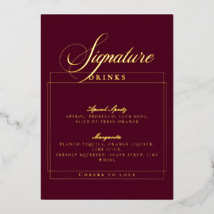 Classic Ivory Burgundy Wed Signature Drinks Sign