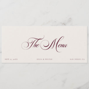 Classic Ivory Burgundy Wedding Guest Menu Cards