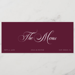 Classic Ivory Burgundy Wedding Guest Menu Cards