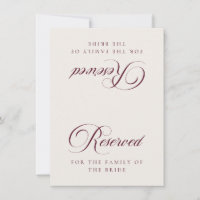 Classic Ivory Burgundy Wedding Reserved Table Card