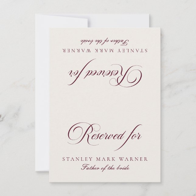 Classic Ivory Burgundy Wedding Reserved Table Card (Front)