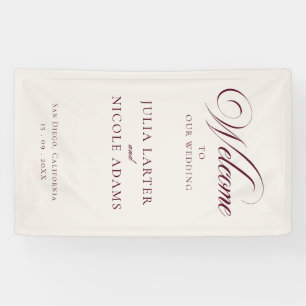 Classic Ivory Burgundy Welcome Wedding Banner Sign
