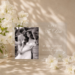 Classic Ivory Calligraphy Photo Save The Date Acrylic Invitations
