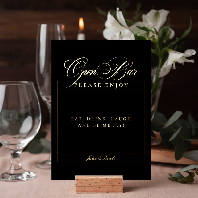 Classic Ivory Chic Black Wedding Open Bar Sign (Creator Uploaded)