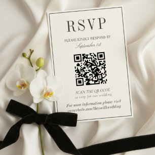 Classic Ivory Damask Rococo Pattern Wedding QR RSVP Card