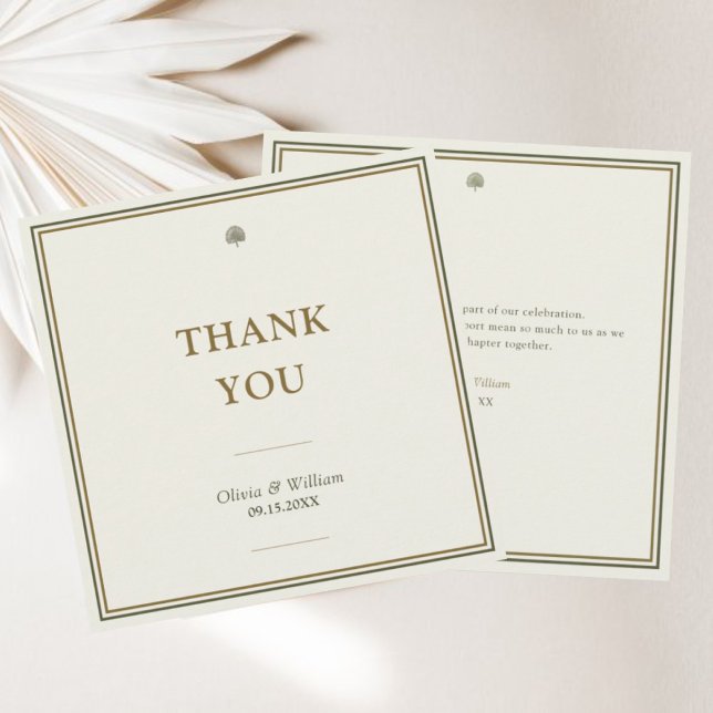 Classic Ivory & Gold Custom Message Wedding Thank You Card (Classic ivory & gold wedding thank you card with custom message back for heartfelt gratitude.)