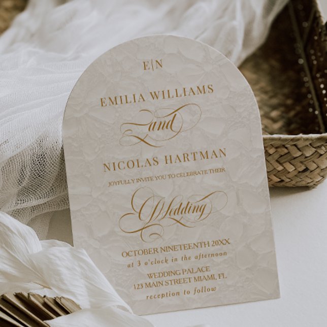 Classic Ivory Gold Monogram Floral Wedding Invitation (Creator Uploaded)