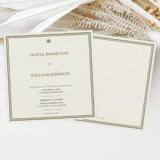 Classic Ivory & Gold Monogram Square Wedding Invitation