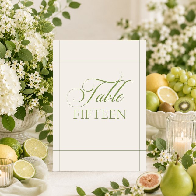 Classic Ivory Green Calligraphy Table Number Sign (Creator Uploaded)
