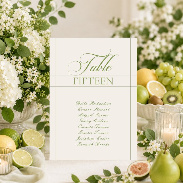 Classic Ivory Green Calligraphy Table Number Sign (Creator Uploaded)