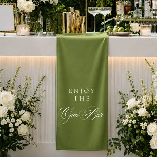 Classic Ivory Green Calligraphy Wedding Open Bar Banner