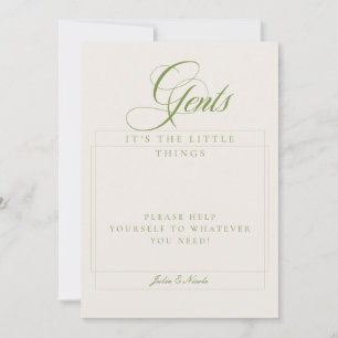 Classic Ivory Green Gents Bathroom Basket Sign Invitation