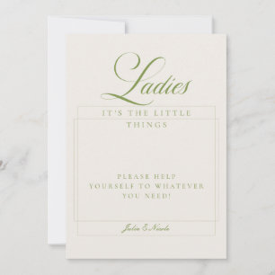 Classic Ivory Green Ladies Bathroom Basket Sign Invitation