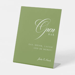 Classic Ivory Green Open Bar Drinks Wedding Sign