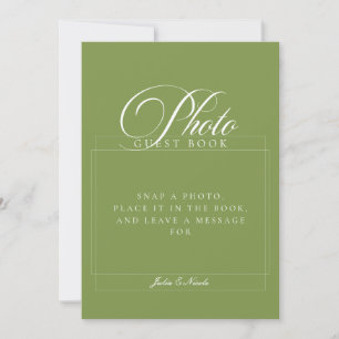 Classic Ivory Green Photo Guest Book Wedding Sign Invitation