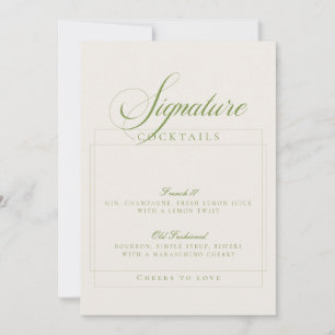 Classic Ivory Green Signature Cocktails Sign Invitation