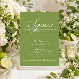 Classic Ivory Green Signature Drinks Sign Invitation