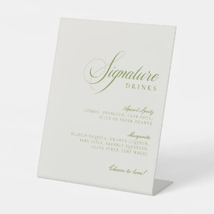 Classic Ivory Green Signature Drinks Wedding Sign
