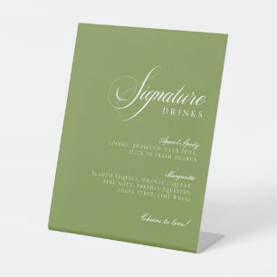 Classic Ivory Green Signature Drinks Wedding Sign
