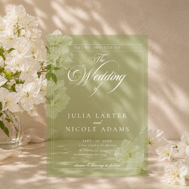Classic Ivory Green Simple Minimalist Wedding Acrylic Invitations (Creator Uploaded)