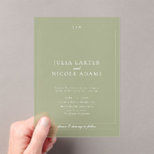 Classic Ivory Green Simple Minimalist Wedding Acrylic Invitations