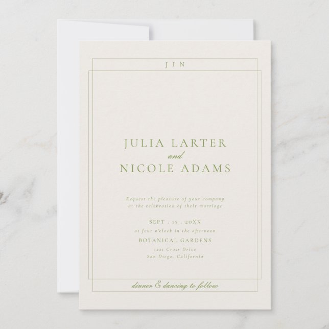 Classic Ivory Green Simple Minimalist Wedding Invitation (Front)