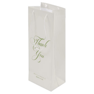 Classic Ivory Green Simple Wedding Welcome Wine Gift Bag