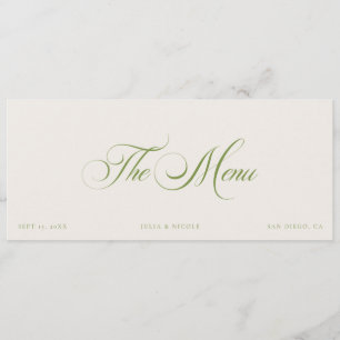 Classic Ivory Green Wedding Guest Menu Cards